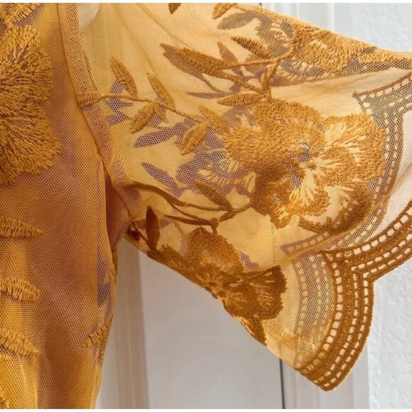 Wild Honey Womens Mustard Embroidered Sheer Romper M - Picture 7 of 10
